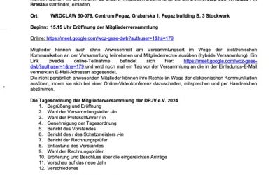 Zaproszenie na doroczne walne zgromadzenie DPJV